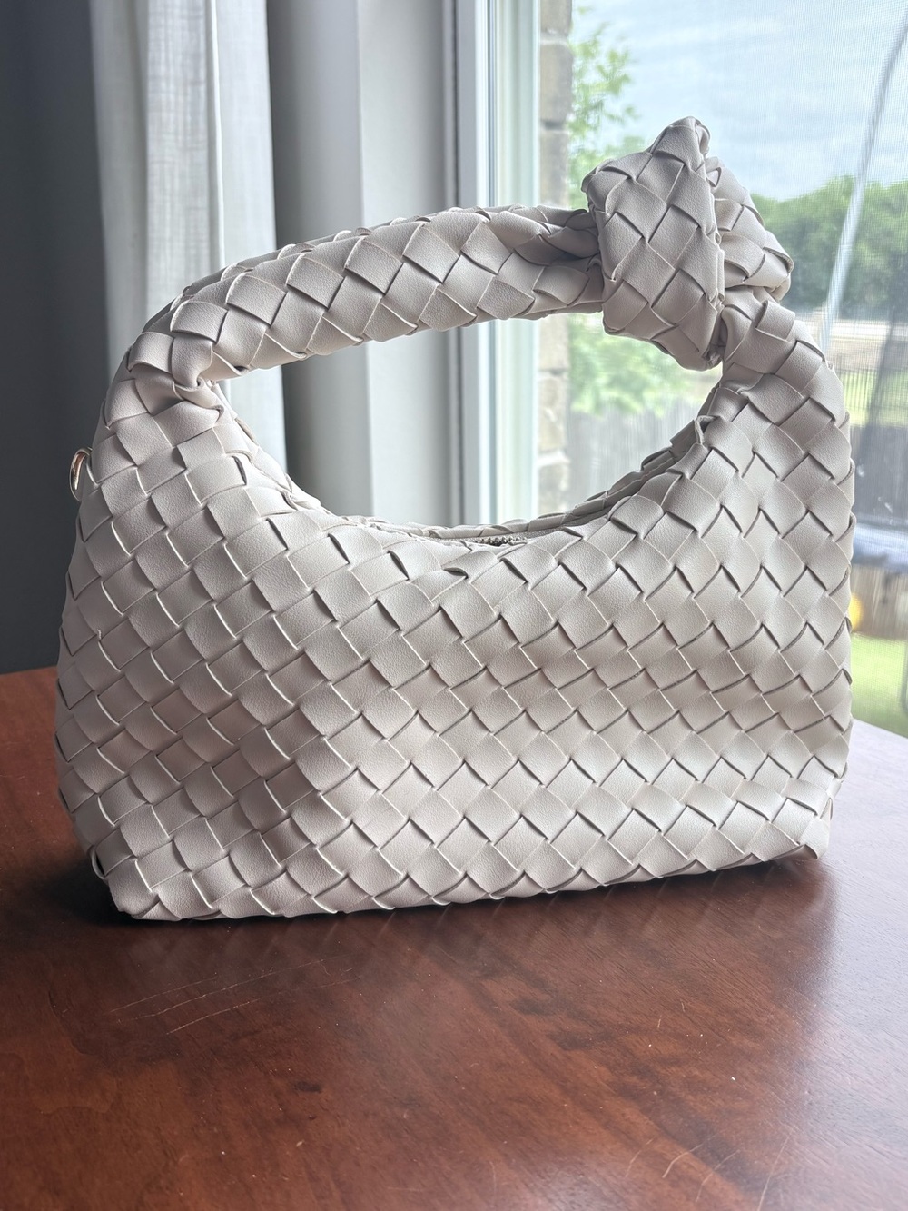 Woven Knot-Handle Bag in Light Taupe